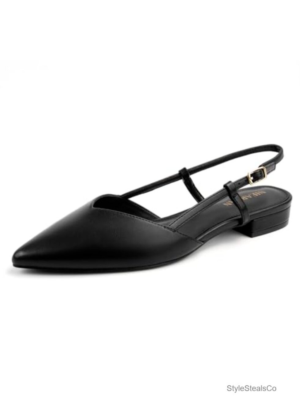 Slingback Flats Pointed Toe Buckle Strap Low Heel Dress Shoes Faux Leather